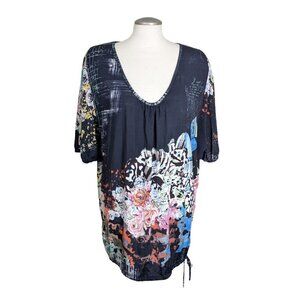 Save The Queen Womens Small Blouse Top Multicoloured Floral Drawstring Hem